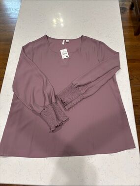 Cato Dark Lavender Long Sleeve Blouse with Smocked Cuffs